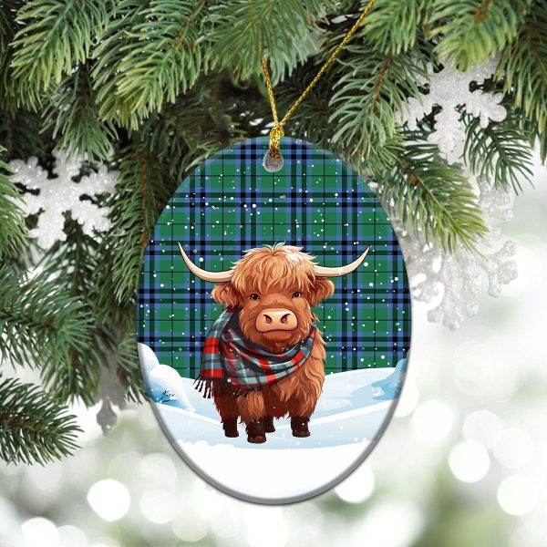 Keith Ancient Tartan Christmas Ceramic Ornament - Highland Cows Snow Style Online now - Image 3
