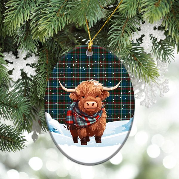 McConnell Tartan Christmas Ceramic Ornament - Highland Cows Snow Style Discount - Image 3