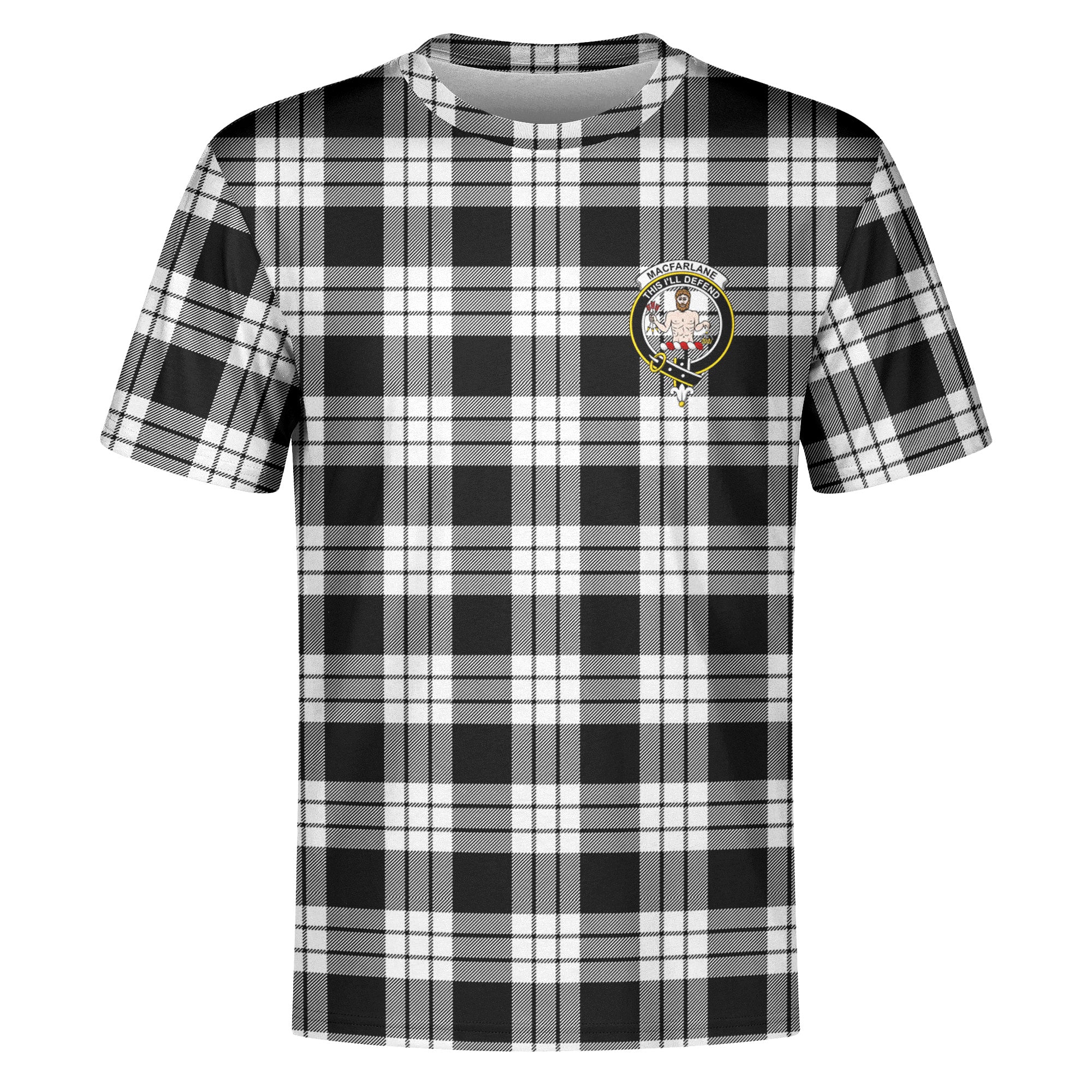 MacFarlane Black _ White Tartan Crest T-shirt Online Hot Sale