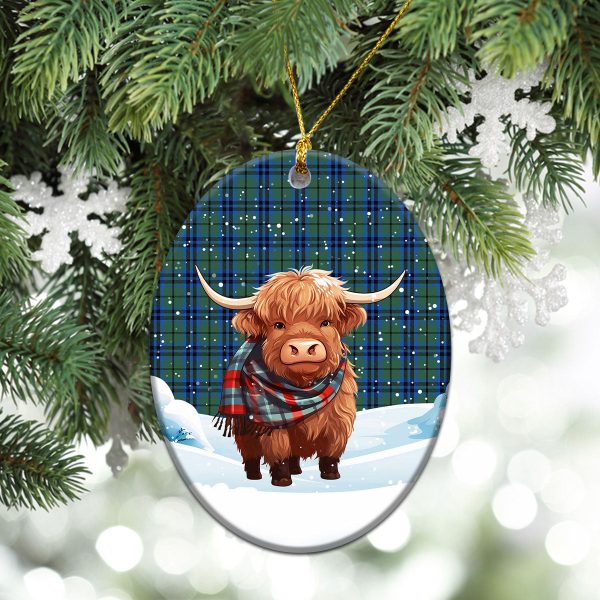 Marshall Tartan Christmas Ceramic Ornament - Highland Cows Snow Style Online - Image 3