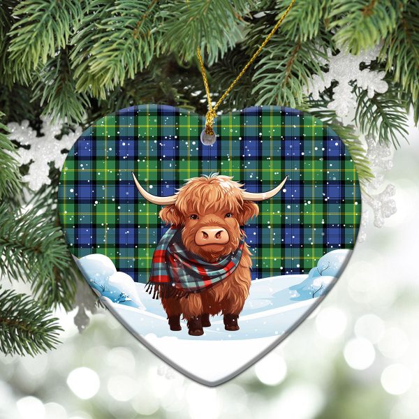 Gordon Old Ancient Tartan Christmas Ceramic Ornament - Highland Cows Snow Style Online Sale - Image 5