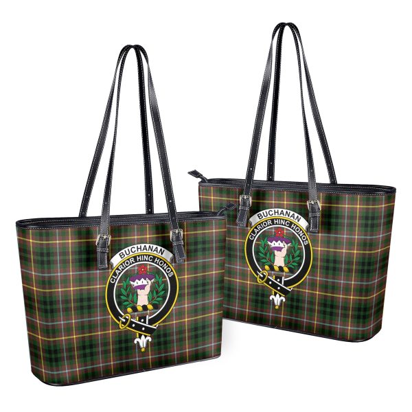Buchanan Hunting Tartan Crest Leather Tote Bag Fashion