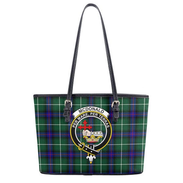 McDonald of the Isles Hunting Modern Tartan Crest Leather Tote Bag For Discount - Image 2