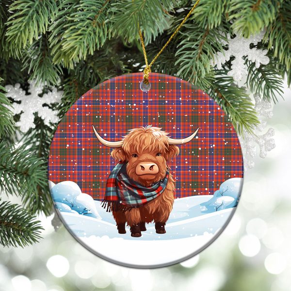 MacRae Ancient Tartan Christmas Ceramic Ornament - Highland Cows Snow Style Discount - Image 2