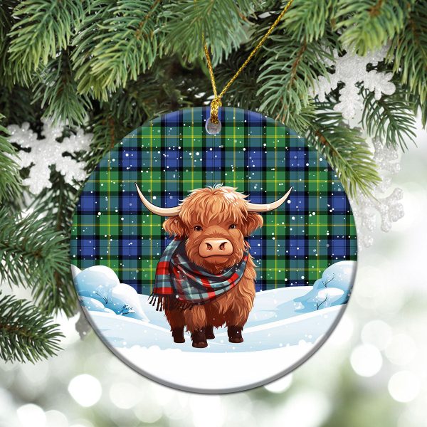 Gordon Old Ancient Tartan Christmas Ceramic Ornament - Highland Cows Snow Style Online Sale - Image 2