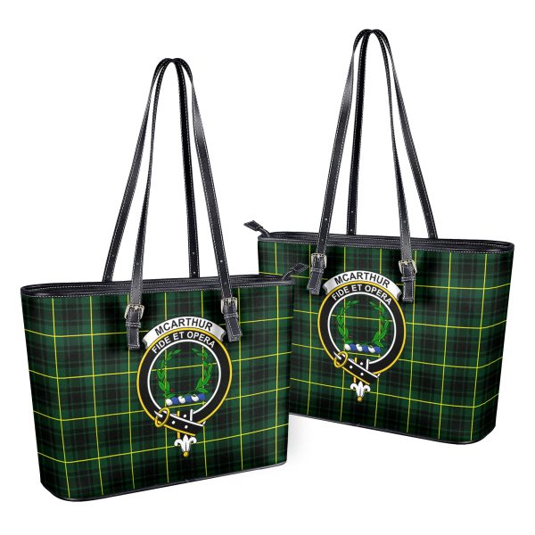 McArthur Modern Tartan Crest Leather Tote Bag For Discount