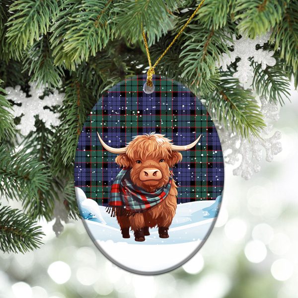 Fletcher Modern Tartan Christmas Ceramic Ornament - Highland Cows Snow Style Sale - Image 3