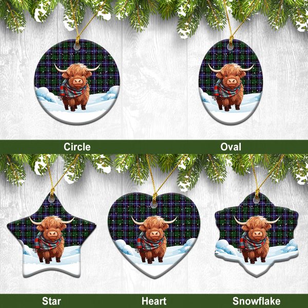 Galbraith Modern Tartan Christmas Ceramic Ornament - Highland Cows Snow Style Hot on Sale