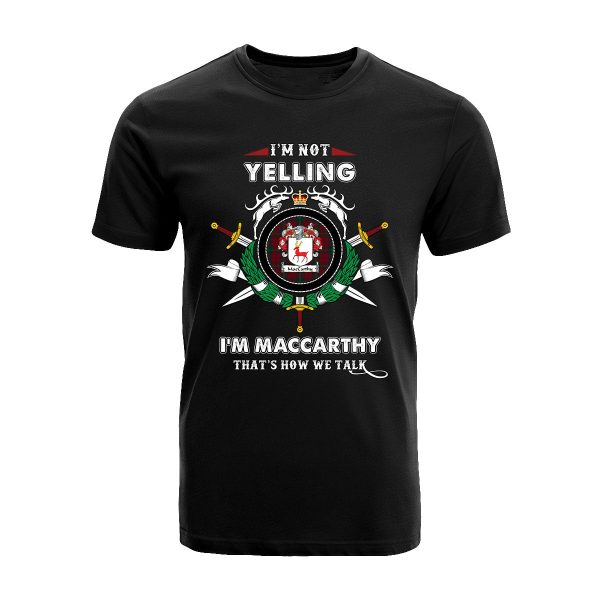 MacCarthy Tartan Crest T-shirt - I m not yelling style For Sale