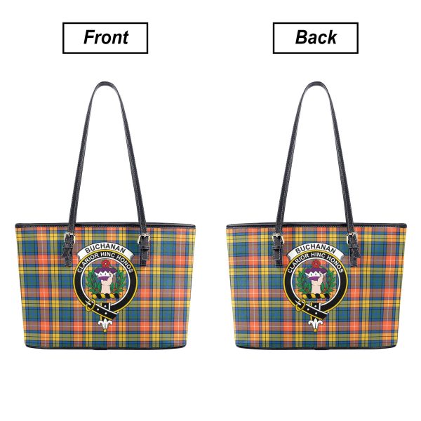 Buchanan Ancient Tartan Crest Leather Tote Bag For Discount - Image 3
