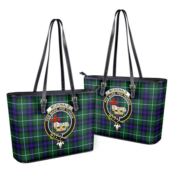 McDonald of the Isles Hunting Modern Tartan Crest Leather Tote Bag For Discount