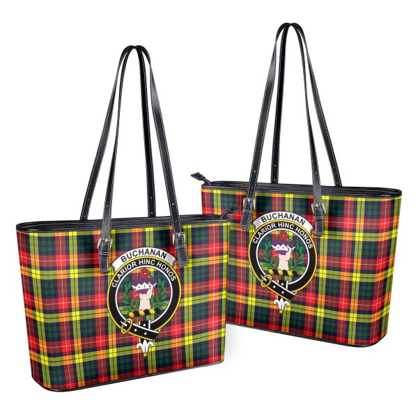 Buchanan Modern Tartan Crest Leather Tote Bag For Sale