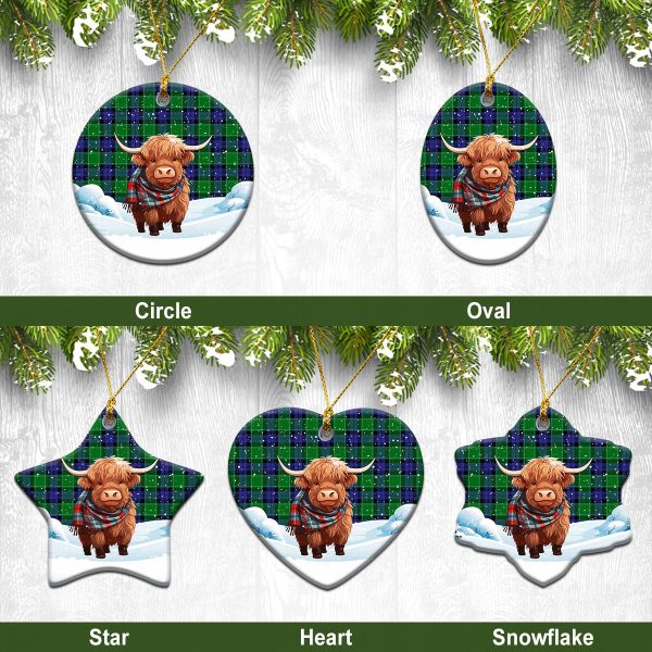 Haldane Tartan Christmas Ceramic Ornament - Highland Cows Snow Style For Sale