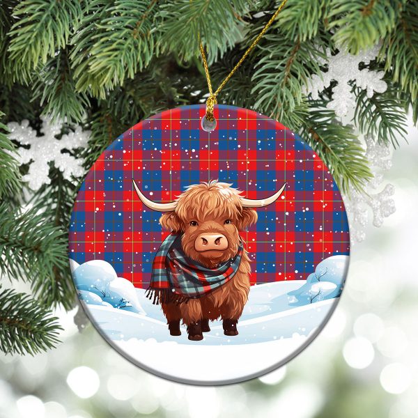 Galloway Red Tartan Christmas Ceramic Ornament - Highland Cows Snow Style on Sale - Image 2