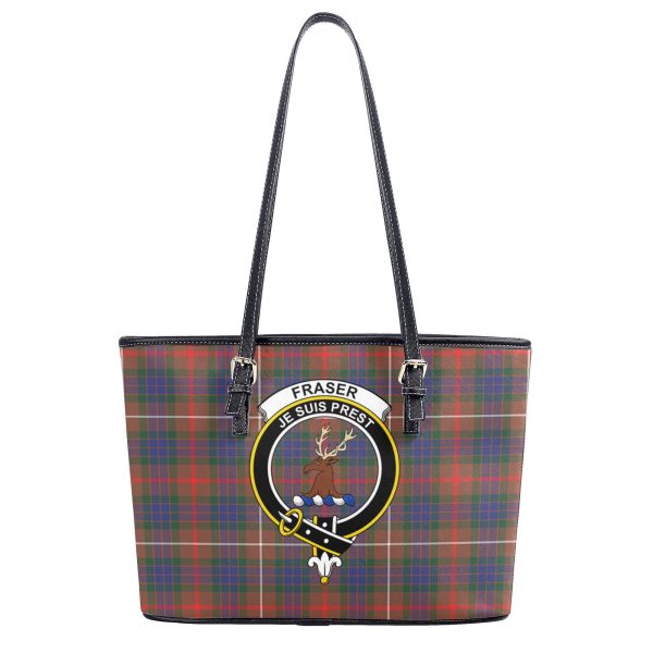 Fraser (of Lovat) Hunting Modern Tartan Crest Leather Tote Bag Online Hot Sale - Image 2