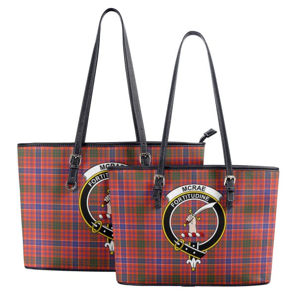 McRae Ancient Tartan Crest Leather Tote Bag Online now - Image 4