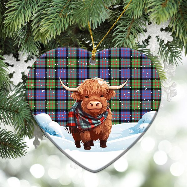 MacDonald Ancient Tartan Christmas Ceramic Ornament - Highland Cows Snow Style Online now - Image 5
