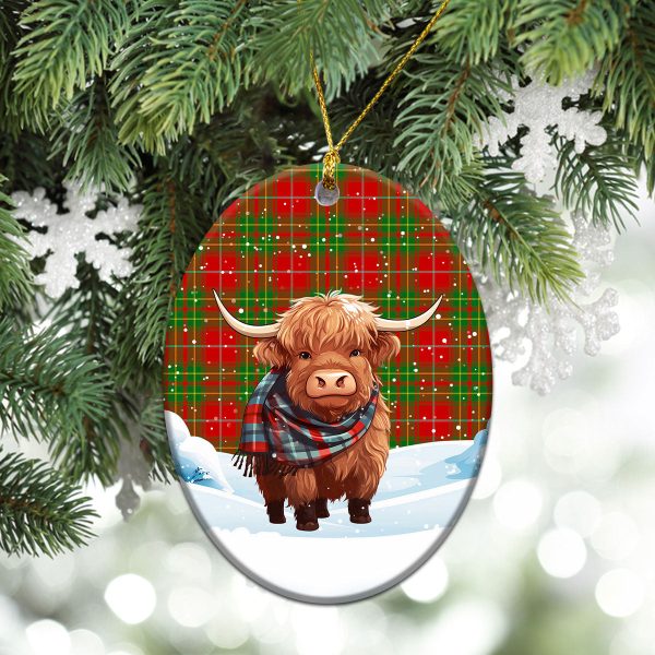 Burnett Ancient Tartan Christmas Ceramic Ornament - Highland Cows Snow Style Online Sale - Image 3
