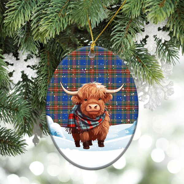 MacBeth Ancient Tartan Christmas Ceramic Ornament - Highland Cows Snow Style Online now - Image 3