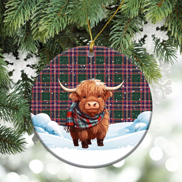 MacFarlane Hunting Modern Tartan Christmas Ceramic Ornament - Highland Cows Snow Style on Sale - Image 2
