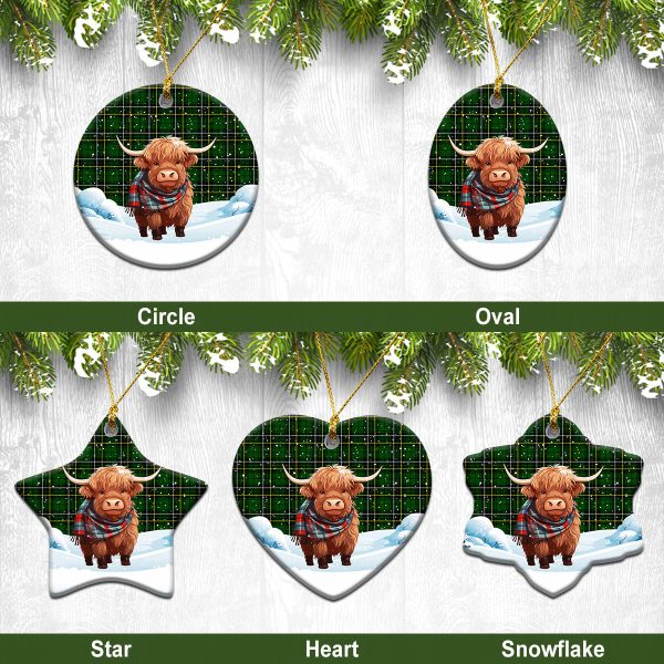 MacAlpine Modern Tartan Christmas Ceramic Ornament - Highland Cows Snow Style Online Hot Sale