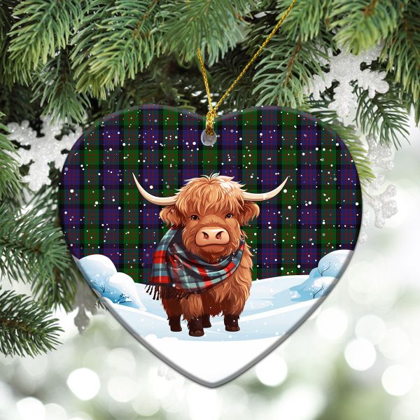 MacDonald Tartan Christmas Ceramic Ornament - Highland Cows Snow Style on Sale - Image 5