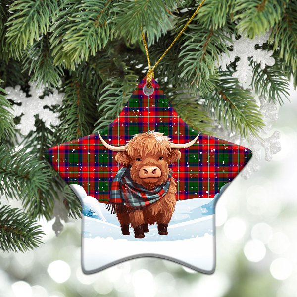 Charteris (Earl of Wemyss) Tartan Christmas Ceramic Ornament - Highland Cows Snow Style For Discount - Image 4