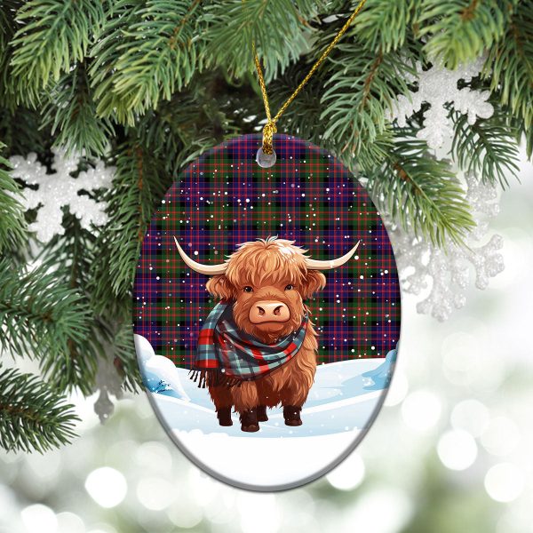 MacDonald Modern Tartan Christmas Ceramic Ornament - Highland Cows Snow Style Sale - Image 3