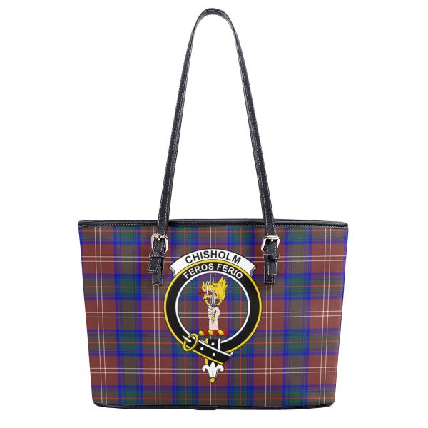 Chisholm Hunting Modern Tartan Crest Leather Tote Bag Online Sale - Image 2