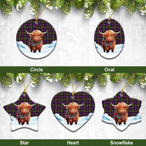 MacDonald Modern Tartan Christmas Ceramic Ornament - Highland Cows Snow Style Sale