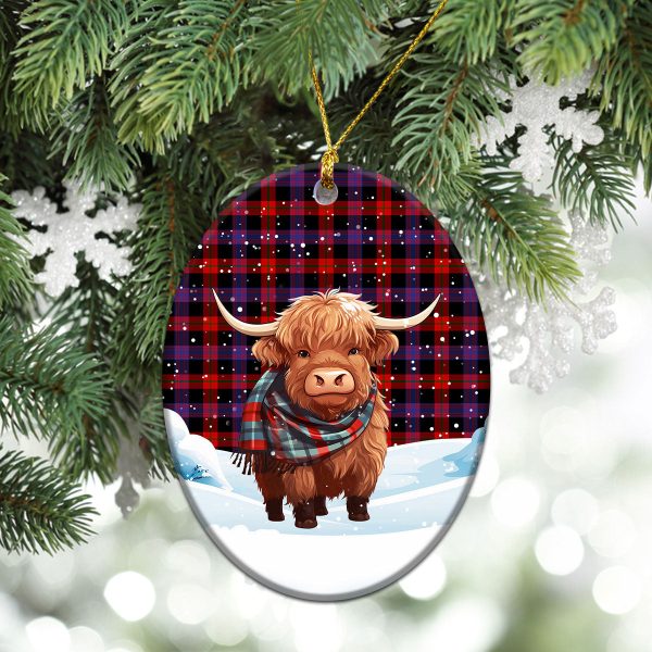 Brown Modern Tartan Christmas Ceramic Ornament - Highland Cows Snow Style on Sale - Image 3