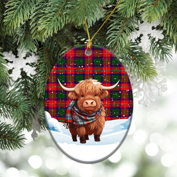 Charteris (Earl of Wemyss) Tartan Christmas Ceramic Ornament - Highland Cows Snow Style For Discount - Image 3
