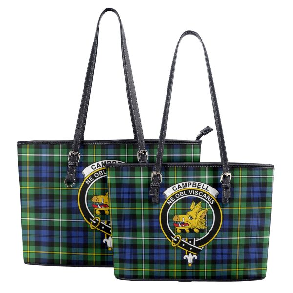 Campbell Argyll Ancient Tartan Crest Leather Tote Bag Discount - Image 4