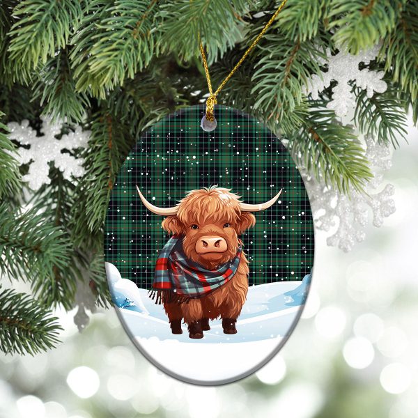 MacAuley Hunting Ancient Tartan Christmas Ceramic Ornament - Highland Cows Snow Style Supply - Image 3