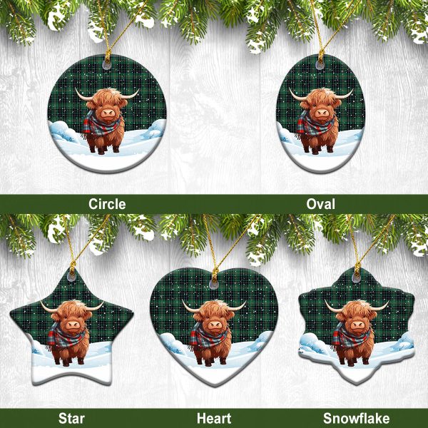 MacAuley Hunting Ancient Tartan Christmas Ceramic Ornament - Highland Cows Snow Style Supply