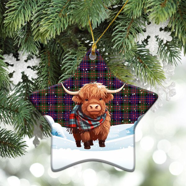 MacDonald Modern Tartan Christmas Ceramic Ornament - Highland Cows Snow Style Sale - Image 4