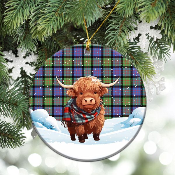 MacDonald Ancient Tartan Christmas Ceramic Ornament - Highland Cows Snow Style Online now - Image 2