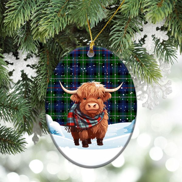 Kirkpatrick Tartan Christmas Ceramic Ornament - Highland Cows Snow Style Fashion - Image 3