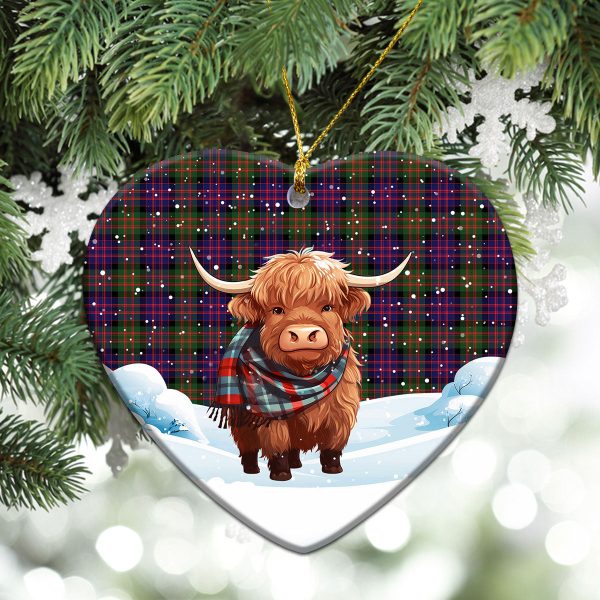 MacDonald Modern Tartan Christmas Ceramic Ornament - Highland Cows Snow Style Sale - Image 5