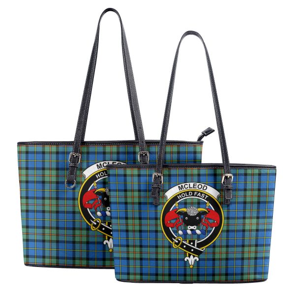 McLeod of Harris Ancient Tartan Crest Leather Tote Bag Cheap - Image 4