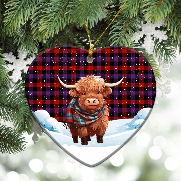 Broun Modern Tartan Christmas Ceramic Ornament - Highland Cows Snow Style Online - Image 5
