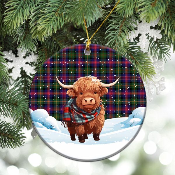 Logan Modern Tartan Christmas Ceramic Ornament - Highland Cows Snow Style Cheap - Image 2