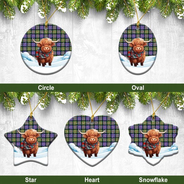 MacDonald Ancient Tartan Christmas Ceramic Ornament - Highland Cows Snow Style Online now