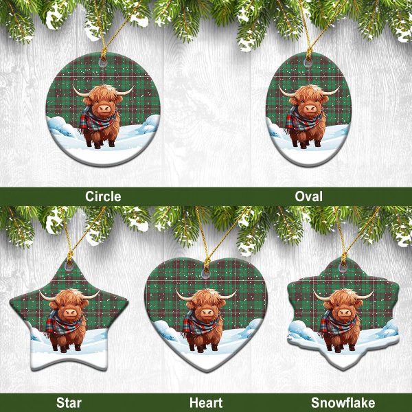 MacKinnon Hunting Ancient Tartan Christmas Ceramic Ornament - Highland Cows Snow Style Supply