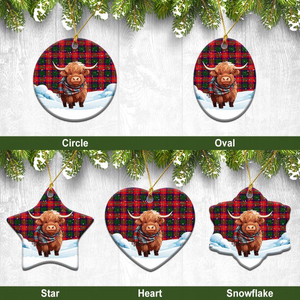 Charteris (Earl of Wemyss) Tartan Christmas Ceramic Ornament - Highland Cows Snow Style For Discount