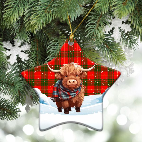 Cameron Modern Tartan Christmas Ceramic Ornament - Highland Cows Snow Style Online Sale - Image 4