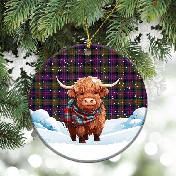 MacDonald Modern Tartan Christmas Ceramic Ornament - Highland Cows Snow Style Sale - Image 2