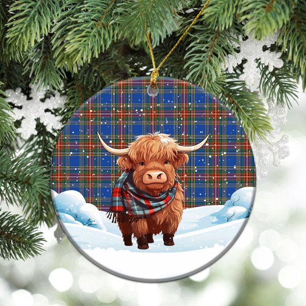 MacBeth Ancient Tartan Christmas Ceramic Ornament - Highland Cows Snow Style Online now - Image 2