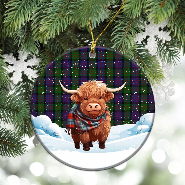 MacDonald Tartan Christmas Ceramic Ornament - Highland Cows Snow Style on Sale - Image 2