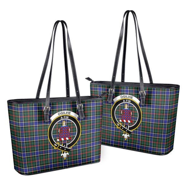 Ogilvie Hunting Modern Tartan Crest Leather Tote Bag Hot on Sale